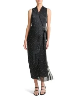 Vince Dot Wrap Dress w/ Paneled Chiffon | Dresses
