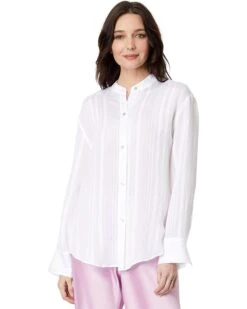 Vince Drapey Stripe Band Collar Shirt | Shirts & Tops